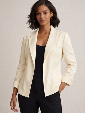 Louben Women's Cream Textured Blazer - Classic Tailored Jacket